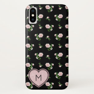 Funda Para iPhone X Patrón de Rosa Rosa Impresionante con Monograma