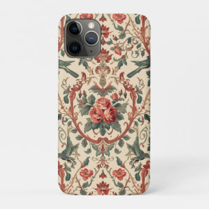 Funda Para iPhone 11 Pro Patrón de rosa y pájaro vintage Arte Nouveau román