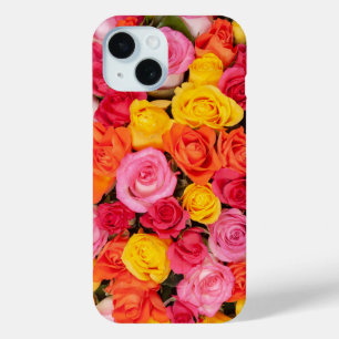 Funda Para iPhone 15 Patrón de rosas coloridas y brillantes fondo flora