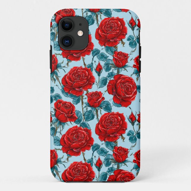 Funda De Case-Mate Para iPhone Patrón de rosas rojas (Reverso)