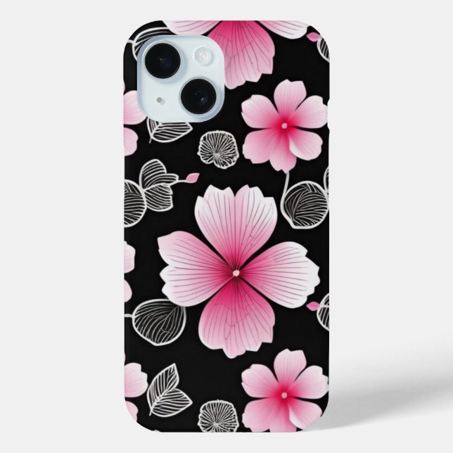 Funda De Case-Mate Para iPhone Patrón de Sakura Rosa-Cutáneo en fondo negro (Reverso )