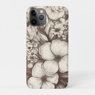 Funda Para iPhone 11 Pro Patrón de Sepia Floral Vintage (10)