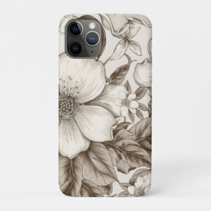 Funda Para iPhone 11 Pro Patrón de Sepia Floral Vintage (14)