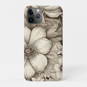 Funda Para iPhone 11 Pro Patrón de Sepia Floral Vintage (4)
