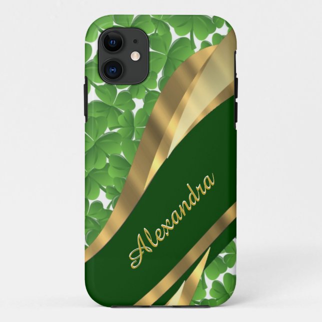 Funda De Case-Mate Para iPhone Patrón de shamrock verde irlandés personalizado (Reverso)