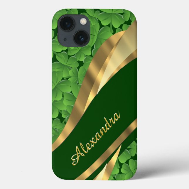Funda De Case-Mate Para iPhone Patrón de shamrock verde irlandés personalizado (Reverso)
