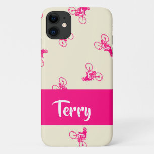 Funda Para iPhone 11 Patrón de silueta de ciclismo rosa