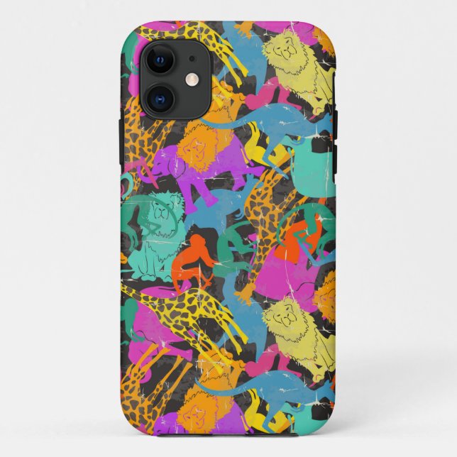 Funda De Case-Mate Para iPhone Patrón de siluetas animales retro (Reverso)