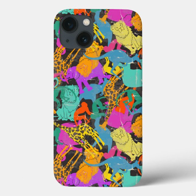 Funda De Case-Mate Para iPhone Patrón de siluetas de animales retro (Reverso)