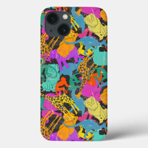 Funda Para iPhone 13 Patrón de siluetas de animales retro