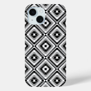 Funda Para iPhone 15 Patrón de símbolo azteca estilo BW+Gray