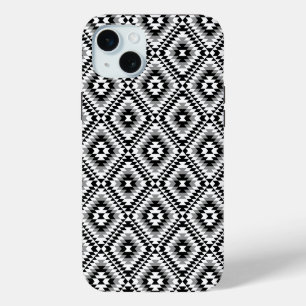 Funda Para iPhone 15 Mini Patrón de símbolo azteca estilo BW+Gray