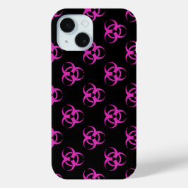 Funda Para iPhone 15 Patrón de símbolo de riesgo biológico rosa
