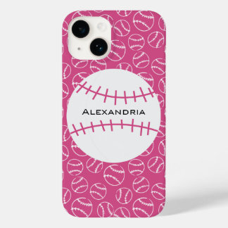 Funda Para iPhone 14 De Case-Mate Patrón de Softbol de béisbol personalizado en rosa