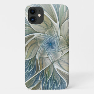Funda Para iPhone 11 Patrón de sueño floral abstracto azul caqui fracta