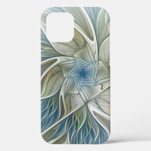 Funda Para iPhone 12 Pro Patrón de sueño floral abstracto azul caqui fracta