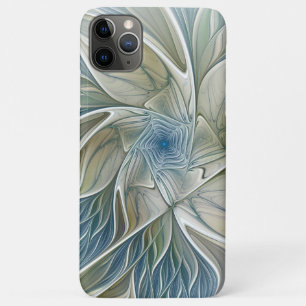 Funda Para iPhone 11 Pro Max Patrón de sueño floral abstracto azul caqui fracta