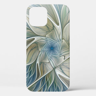 Funda Para iPhone 12 Patrón de sueño floral Resumen Fractal caqui azul
