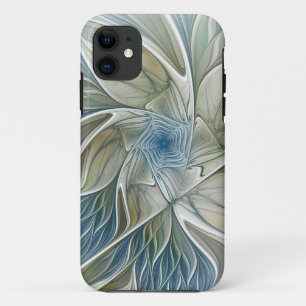 Funda Para iPhone 11 Patrón de sueño floral Resumen Fractal caqui azul
