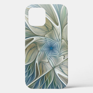 Funda Para iPhone 12 Patrón de sueño floral Resumen Fractal caqui azul