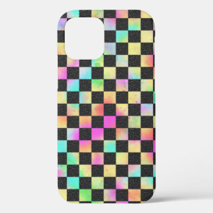 Funda Para iPhone 12 Patrón de tablero de ajedrez en colores de los 80