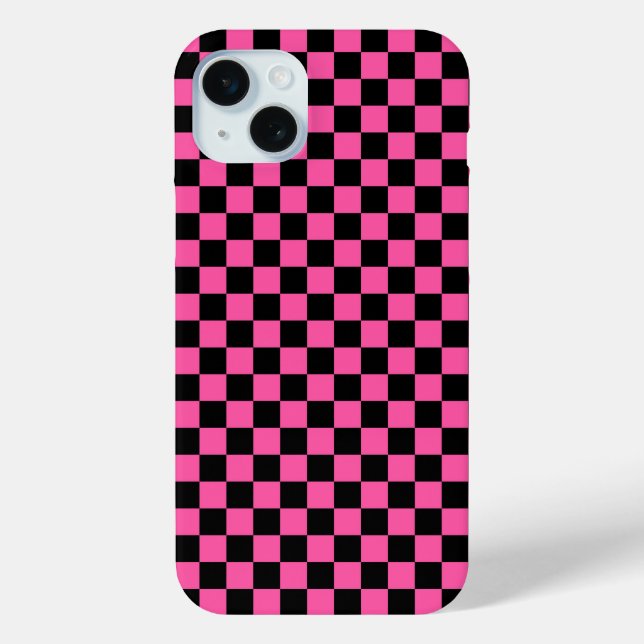 Funda De Case-Mate Para iPhone Patrón de tablero de ajedrez negro y rosa (Reverso )