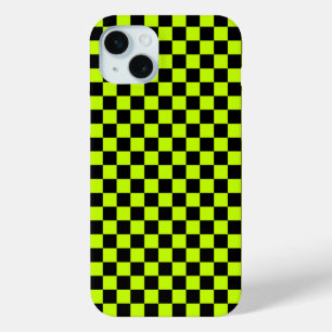 Funda Para iPhone 15 Mini Patrón de tablero de ajedrez verde ácido y negro