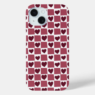 Funda Para iPhone 15 Patrón de tablero de corazones rojos