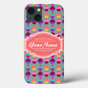 Funda Para iPhone 13 Patrón de tarta Coral Nombre personalizado