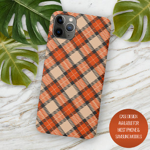 Funda Para iPhone 11 Pro Max Patrón de Tartán de Naranja Calabaza Otoñal Marrón