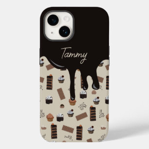 Funda Para iPhone 14 De Case-Mate Patrón de tema de chocolate con nombre personaliza
