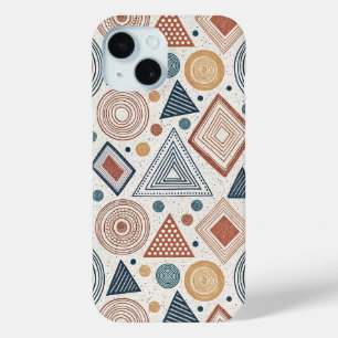 Funda Para iPhone 15 Patrón de Terracota de Formas de Resumen Geométric