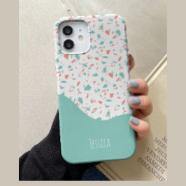 Funda Para iPhone 14 De Case-Mate Patrón de Terrazzo personalizado en azul pastel y 