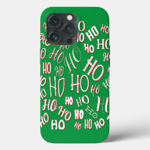 Funda Para iPhone 13 Pro Patrón de texto de Navidad HO HO HO blanco verde r