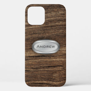 Funda Para iPhone 12 Patrón de textura de corteza de madera Placa metál