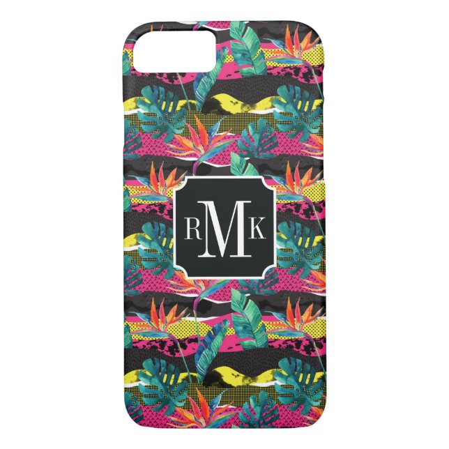 Funda De Case-Mate Para iPhone Patrón de textura tropical abstracto neón (Reverso)