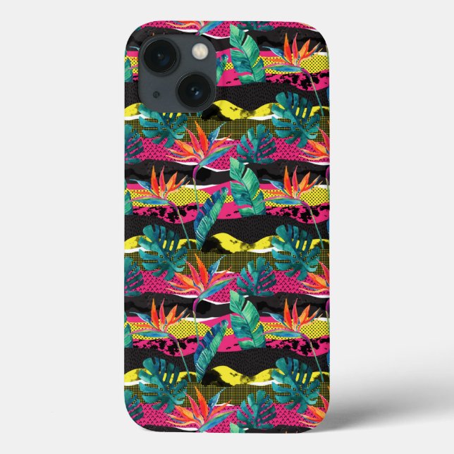 Funda De Case-Mate Para iPhone Patrón de textura tropical de resumen neón (Reverso)
