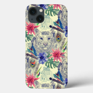 Funda Para iPhone 13 Patrón de tigre de estilo indio vintage