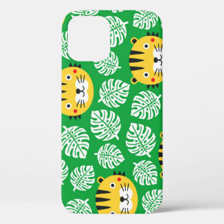Funda Para iPhone 12 Patrón de tigres de hojas tropicales
