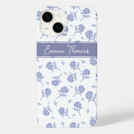 Funda Para iPhone 14 De Case-Mate Patrón de toile botánico de hortensia azul y blanc