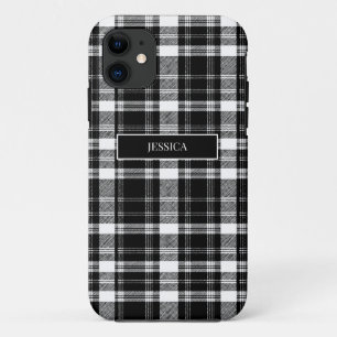 Funda Para iPhone 11 Patrón de trenzado negro personalizado Nombre blan