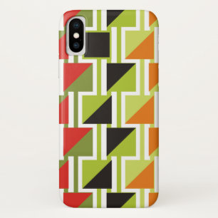 Funda Para iPhone X Patrón de triange retro y cuadrados verdes y negro