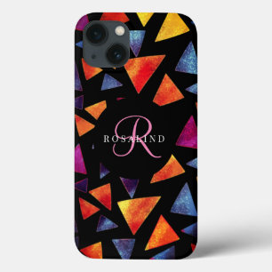Funda Para iPhone 13 Patrón de triángulos coloridos elegante con monogr