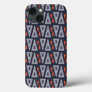 Funda Para iPhone 13 Patrón de triángulos geométricos azul oscuro y roj