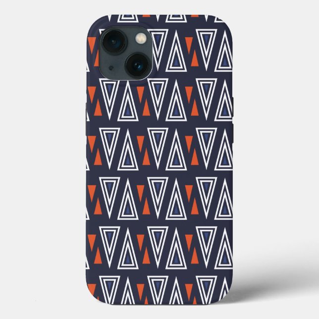 Funda De Case-Mate Para iPhone Patrón de triángulos geométricos azul oscuro y roj (Reverso )
