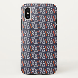 Funda Para iPhone X Patrón de triángulos geométricos azul oscuro y roj