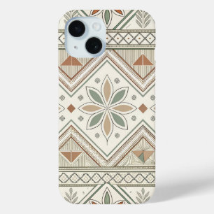 Funda Para iPhone 15 Patrón de tribal de plántulas florales geométricas