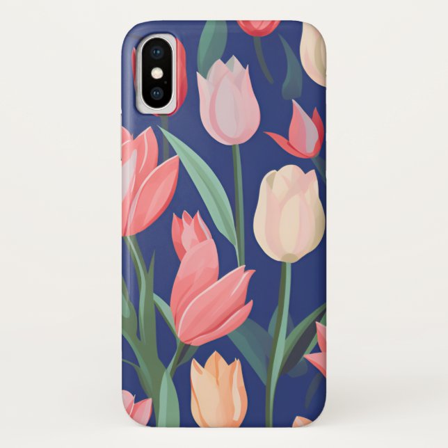 Funda De Case-Mate Para iPhone Patrón de tulipanes. (Reverso)