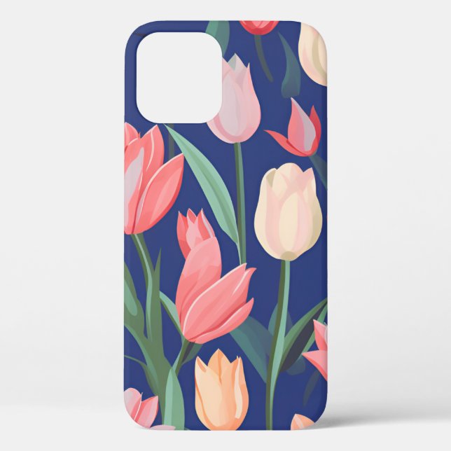 Funda De Case-Mate Para iPhone Patrón de tulipanes. (Reverso )