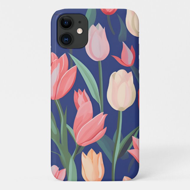 Funda De Case-Mate Para iPhone Patrón de tulipanes. (Reverso)